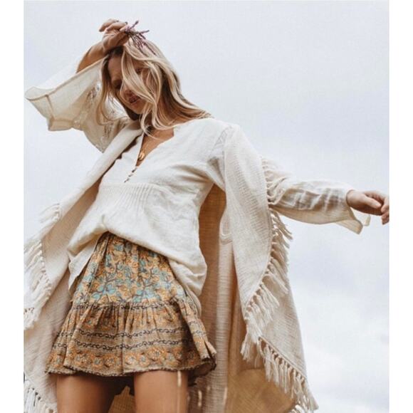 Spell & The Gypsy White River Poncho Knit Fringe Vest Long Cream Cotton M/L - Picture 4 of 12